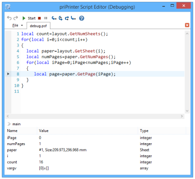 priPrinter Script Debugger